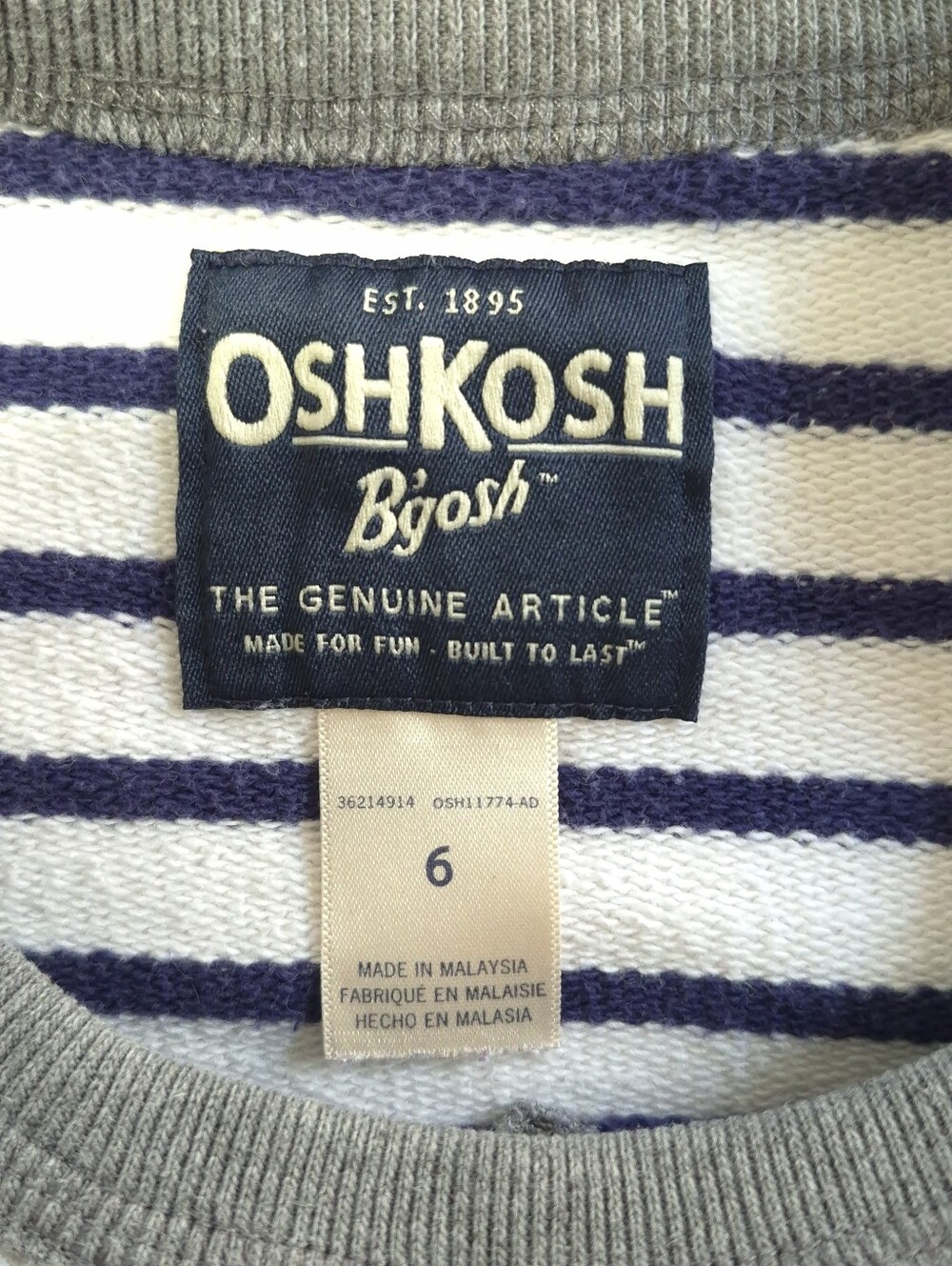 OshKosh B'gosh Boys Size 6 Blue White Striped Crewneck Sweatshirt Pullover - Picture 6 of 15